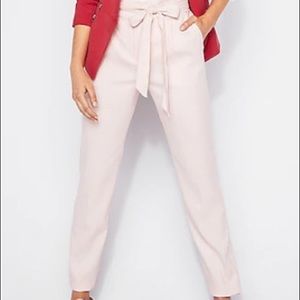 High Waisted Linen-Blend Sash Tie Ankle Pant